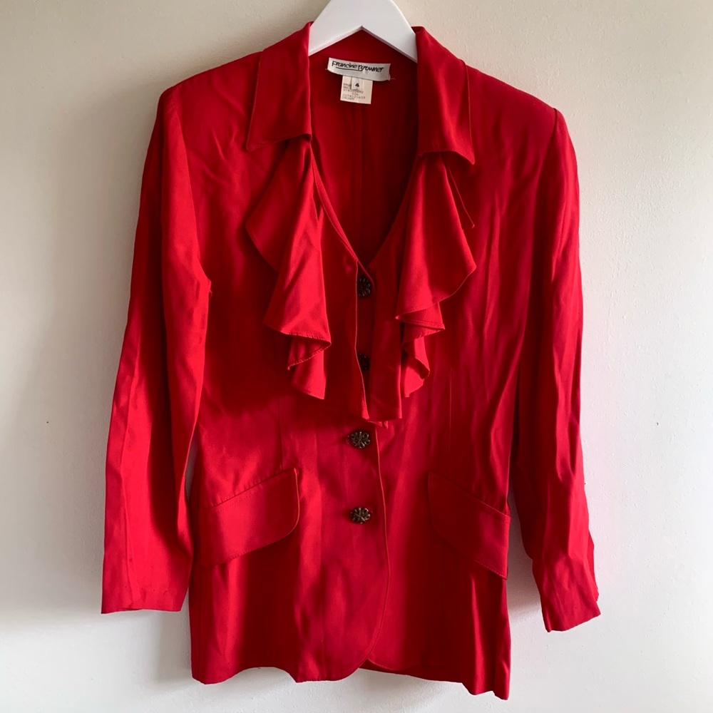 Francine Browner Vintage Red Ruffle Button Down Blazer Size 4